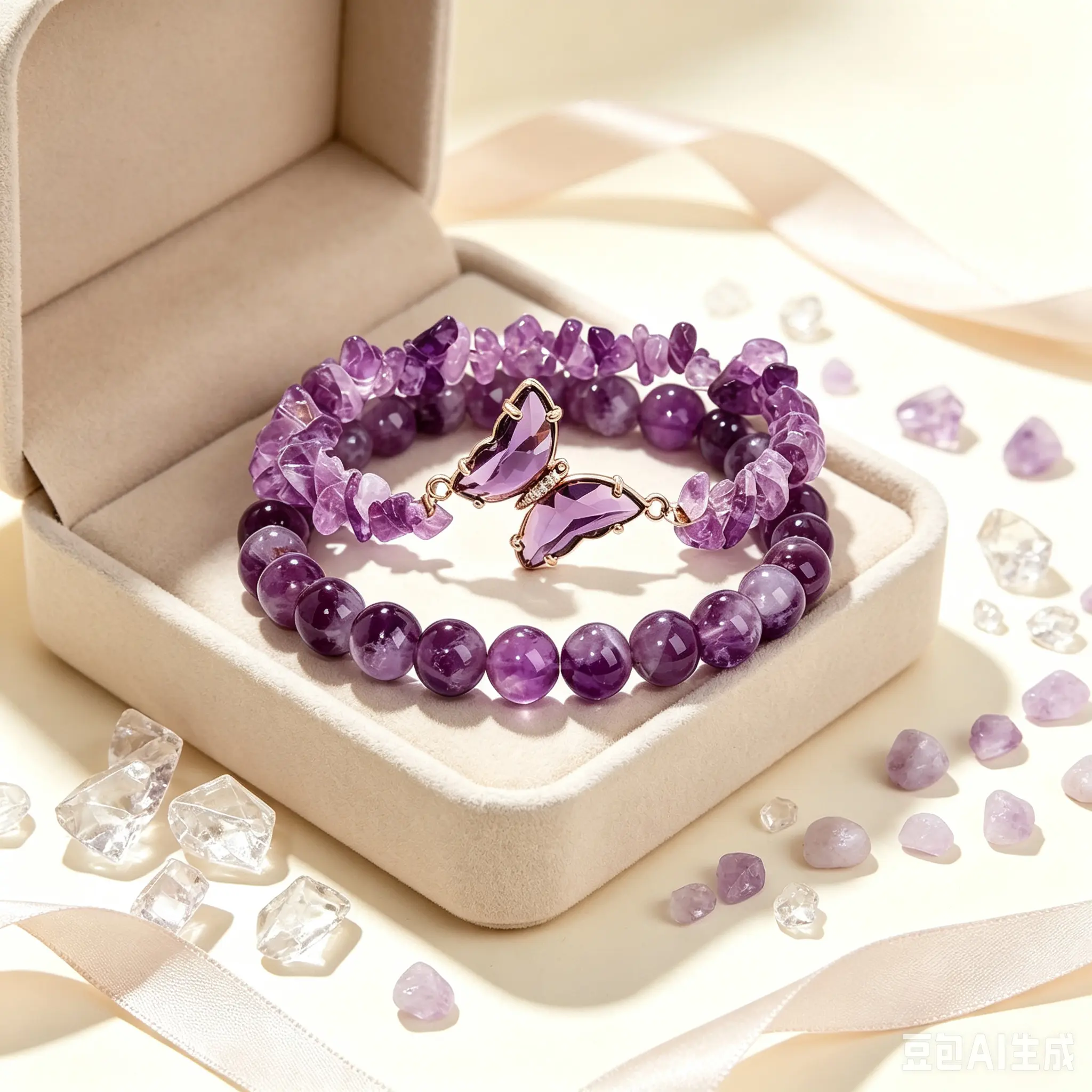 Amethyst Citrine Green Aventurine Chip Bead Bracelet, Calming Stone for Stress Relief, Abundance and Emotional Balance, good luck Healing Crystal for Daily Wear, Meditation, Yoga and Gift, 8mm Adjustable Unisex