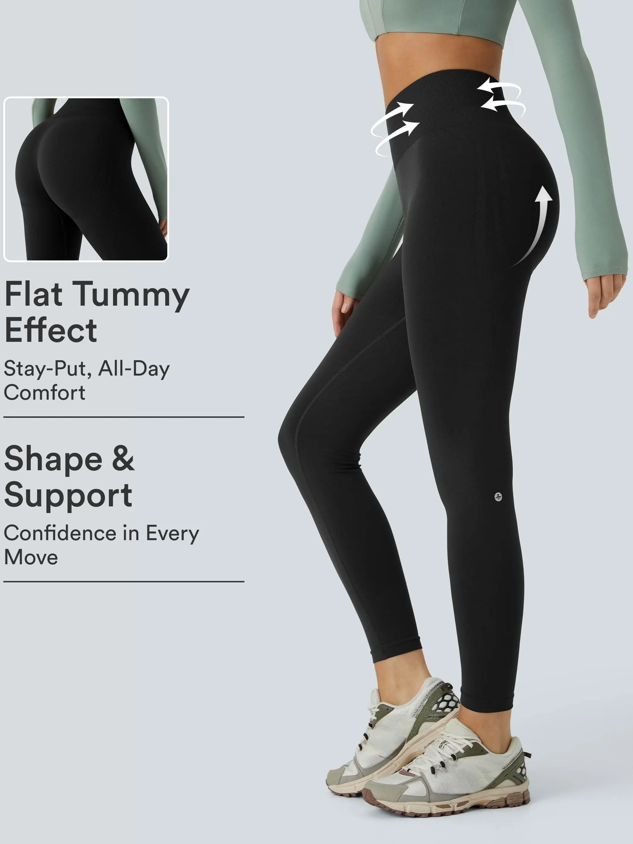 Women's OneForm Seamless Flow Mid-Rise Tummy Control Butt Lifting Yoga Leggings for Sports, Fitness High Waist