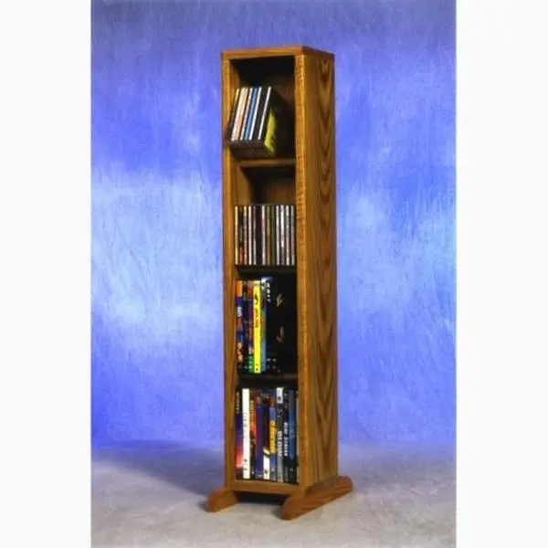 Solid Oak 4 Row Dowel CD-DVD Cabinet Tower