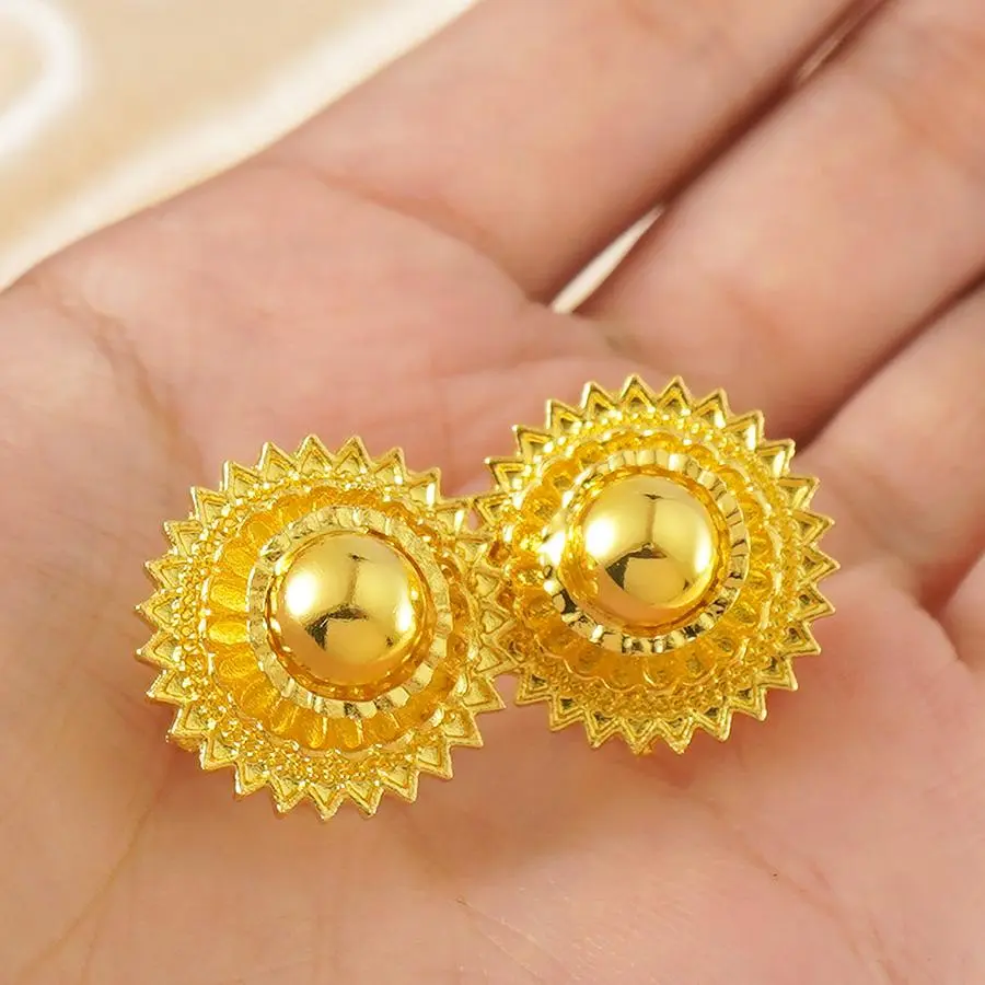 Ethiopian Gilded Dangle Earrings, Gold-Plated Copper Jewelry for Women's African Fashion, Bridal Wedding, Meaningful Anniversary Birthday Gift