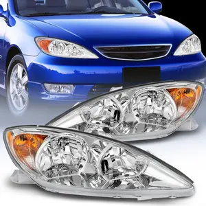 Nilight Headlight Assembly for 2002 2003 2004 Toyota Camry LE/XLE Headlamps Replacement Chrome Housing Amber Reflector Clear Lens Driver and Passenger Side