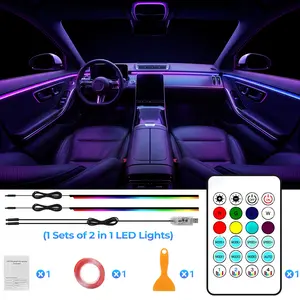 Smart LED Interior Car Lights USB Powered RGB Ambient Lighting with App & Music Sync 43.3in+43.3in 2-in-1 Design Multi-Color Decor for Cars Trucks Gift for Men Women Multifunctional Car Led diy mode