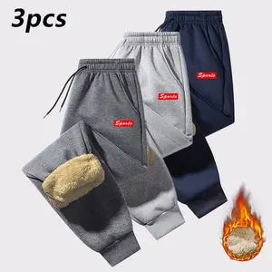 Men's Fall/Winter Fashion Jogger Set, Red Logo Graphic Print, Fleece Lined Warm Comfortable Casual Pants, for Holiday Trips, Outdoor Activities & Daily Wear