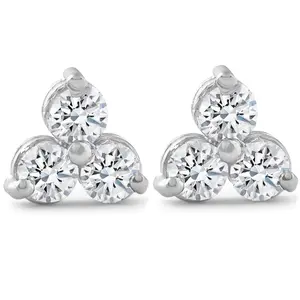 2ct Three Stone Diamond Earrings 14K White Gold