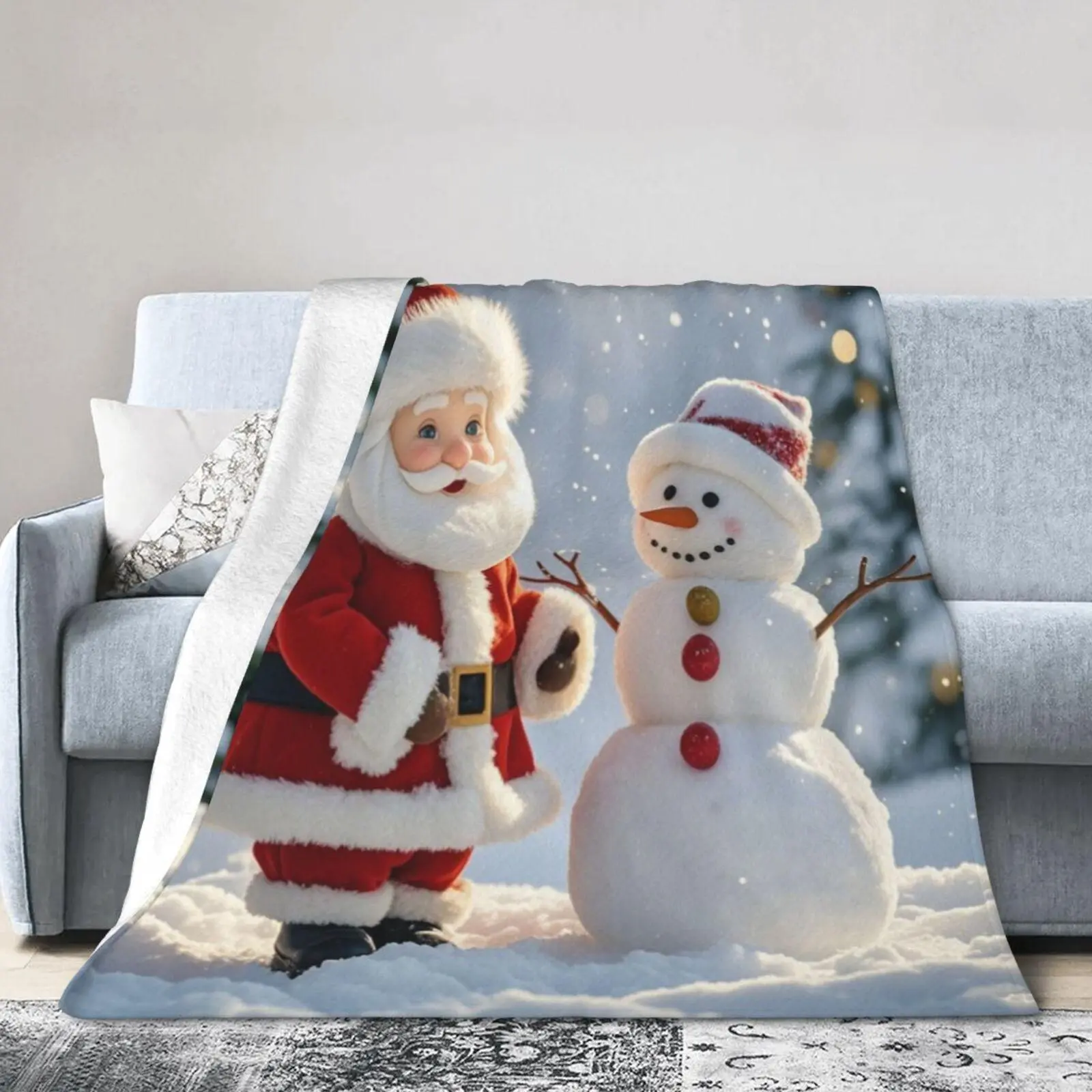 Customized Christmas Snowman Blanket with Letters - Soft, Warm, Breathable, Durable Flat Weave, Anti-Pilling, Fade Resistant, Lightweight, 50×60 in, for Living Room, Ideal Gift for Children & Grandparents