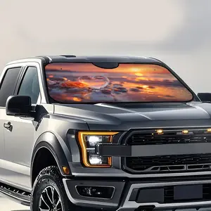 1pc, Heart on Beach at Sunset Print Front Windshield Sun Shade for Car, Foldable Sun Visor, Suitable for Business Drives, Urban Stops, and Daily Road Use, Great for Protecting Interior During Prolonged Exposure, Semi Truck Sunshade