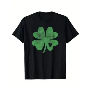 Graphic Tee Men's Lucky Three-leaf Clover Saint Patrick T-shirt - Short-sleeved Shirt, Leaf and Clover Print, Casual Round-neck Irish Clothing, Irish Lucky Print Short-sleeved, Lucky Clover Pattern Men's Shirt, Irish Lucky Clover Men's T-shirt An Interest