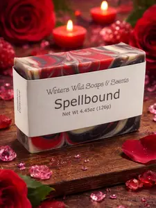 Spellbound Soap Bar Net Wt. 4.45oz 126g with Red and Black Swirls Enchanting Scent Gentle Cleanse Smooth Lather