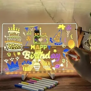 Colorful LED notepad with light, acrylic dry-wiping board with adjustable bracket, illuminated whiteboard with 7 pens, suitable for offices, schools and homes