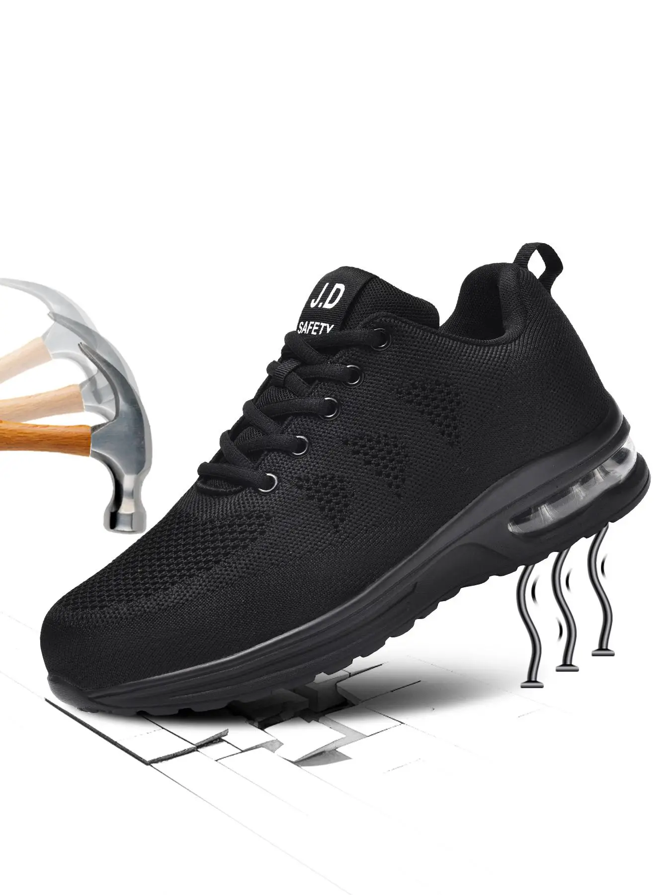 Men's Casual Slip on Work Shoes, Comfortable Breathable Lightweight Low Top Sneakers, Fashionable Anti-smash and Anti-puncture Shoes for Daily Wear, W