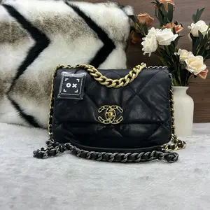Pre-owned CHANEL 19 Bag (Small) — Quilted Goatskin Flap Bag with Two Tone Gold and Silver Chain (Shoulder Bag) 866