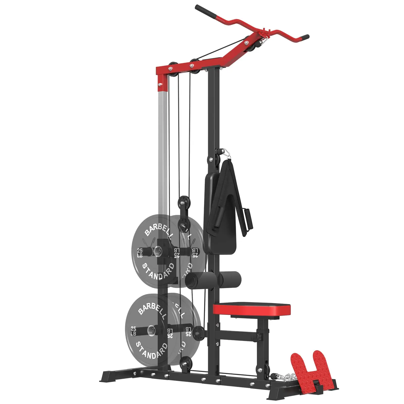 LAT Tower, LAT Pull Down and LAT Row Cable Machine with Flip-Up Footplate, High and Low Pulley Station with AB Crunch Harness, Home Gym Back Exercise Weight Machine Fitness Equipment