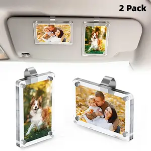 2-Pack Vertical Car Sunshade Frame Clips, Acrylic Clip-On Design, Fits All Cars, Holds 3.5x2.3 Inch Photos, Customizable, Ideal Gift