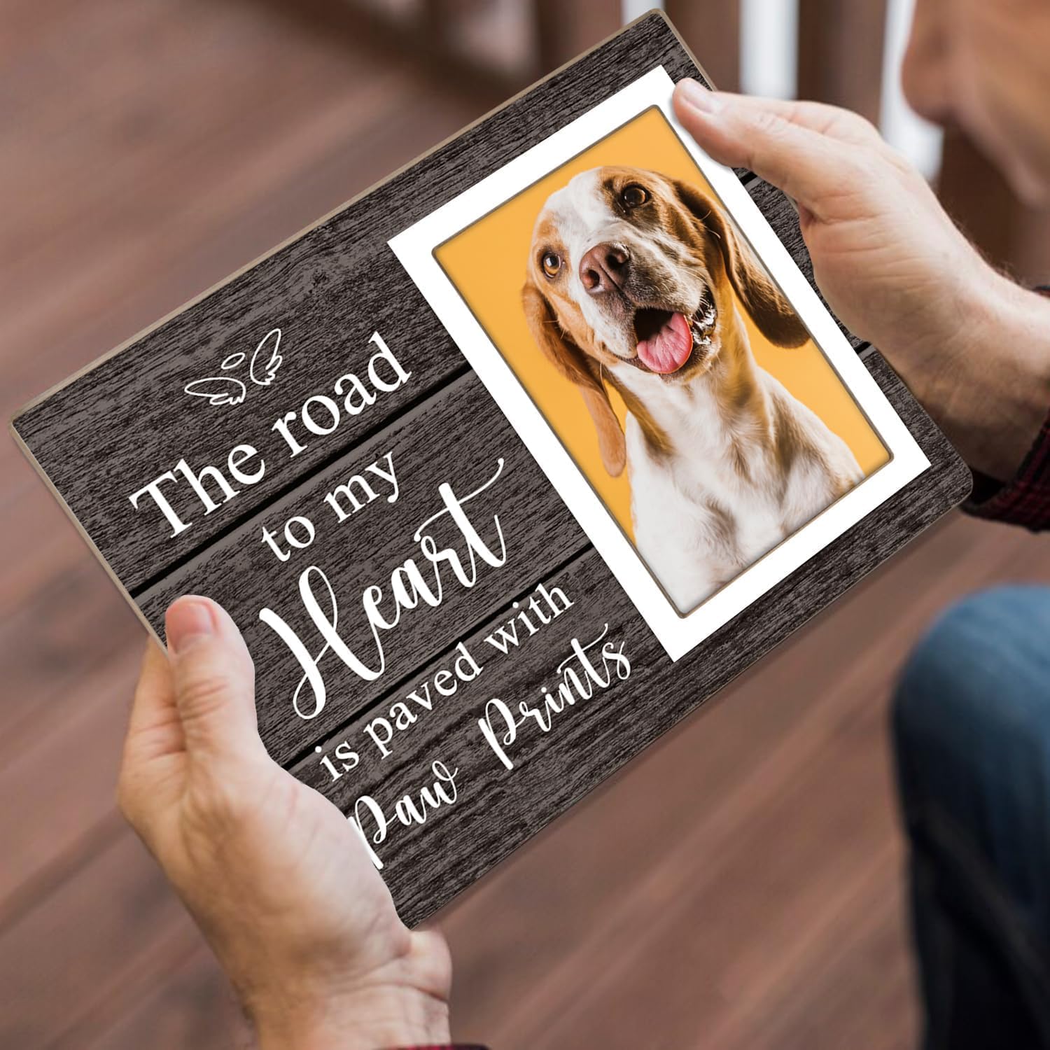 Pet Memorial Picture Frame – Wooden Dog & Cat Photo Frame Gift for Pet Lovers, Dog Mom & Dog Dad Memorial Keepsake, 4x6 Paw Print Frame Decor