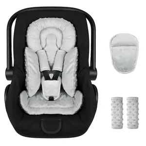 Infant Car Seat Insert Boy Girl, 3 in 1 Newborn Carseat Insert with Strap Pads, Car Seat Head Support for Baby Strollers, Swings, and Bouncers, Comfortable and Machine Washable, Grey
