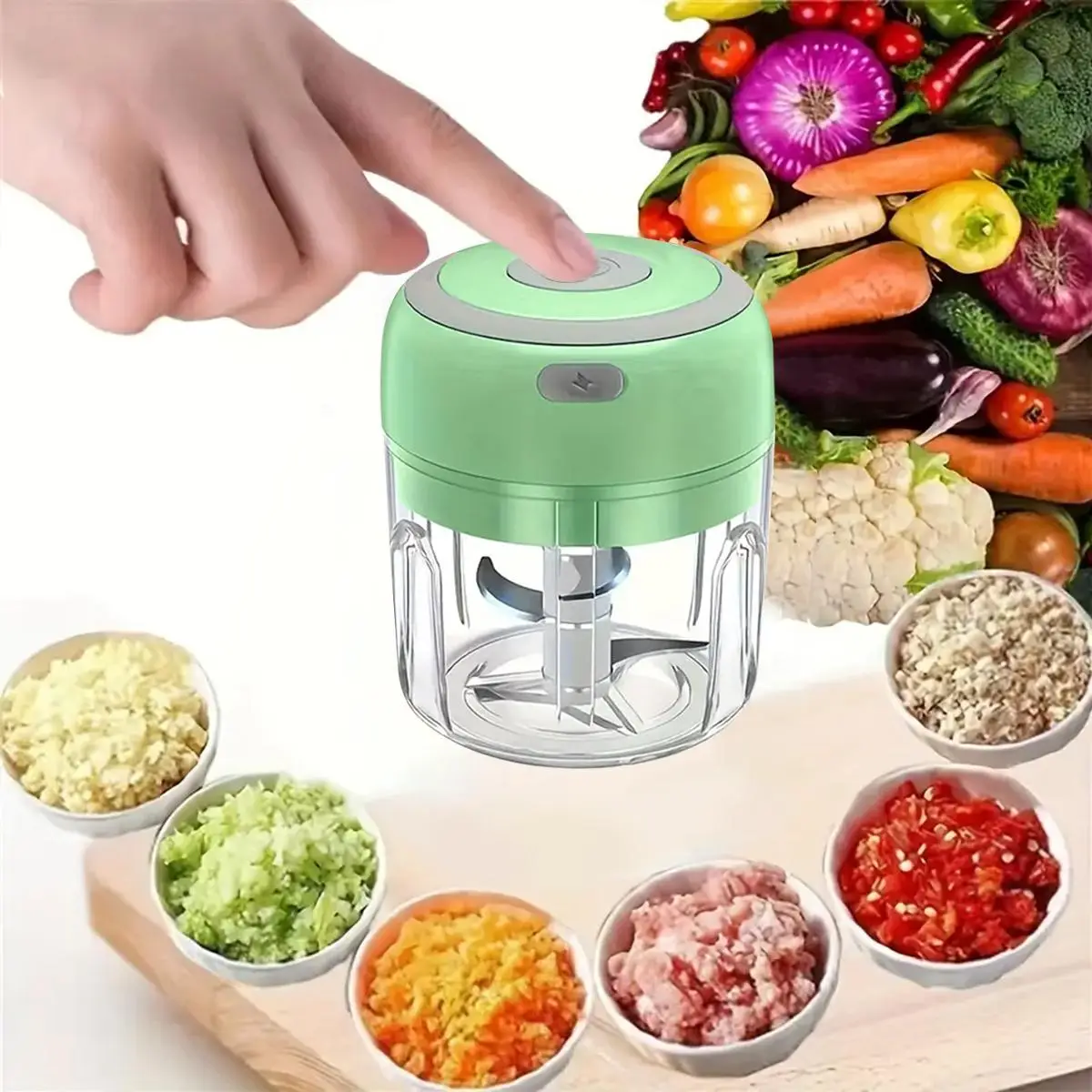 Electric Mini Garlic Chopper, USB Rechargeable Vegetable Chopper, Household Kitchen Appliances for Home Use, Food Processors Kitchen Accessories