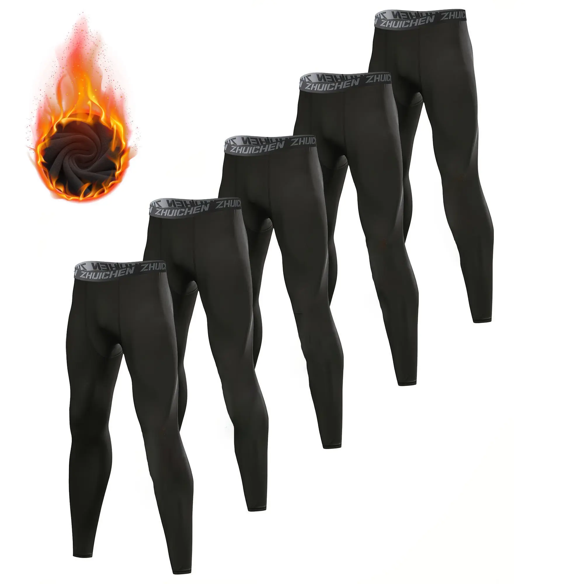 Men's 5-Piece Fleece-Lined Compression Set – Double-Sided Thermal Turtleneck & High Elastic Quick-Dry Base Layer Leggings for Basketball, Training, Running, Skiing & Winter Outdoor Sports Underwear Set Clothing,summerwins