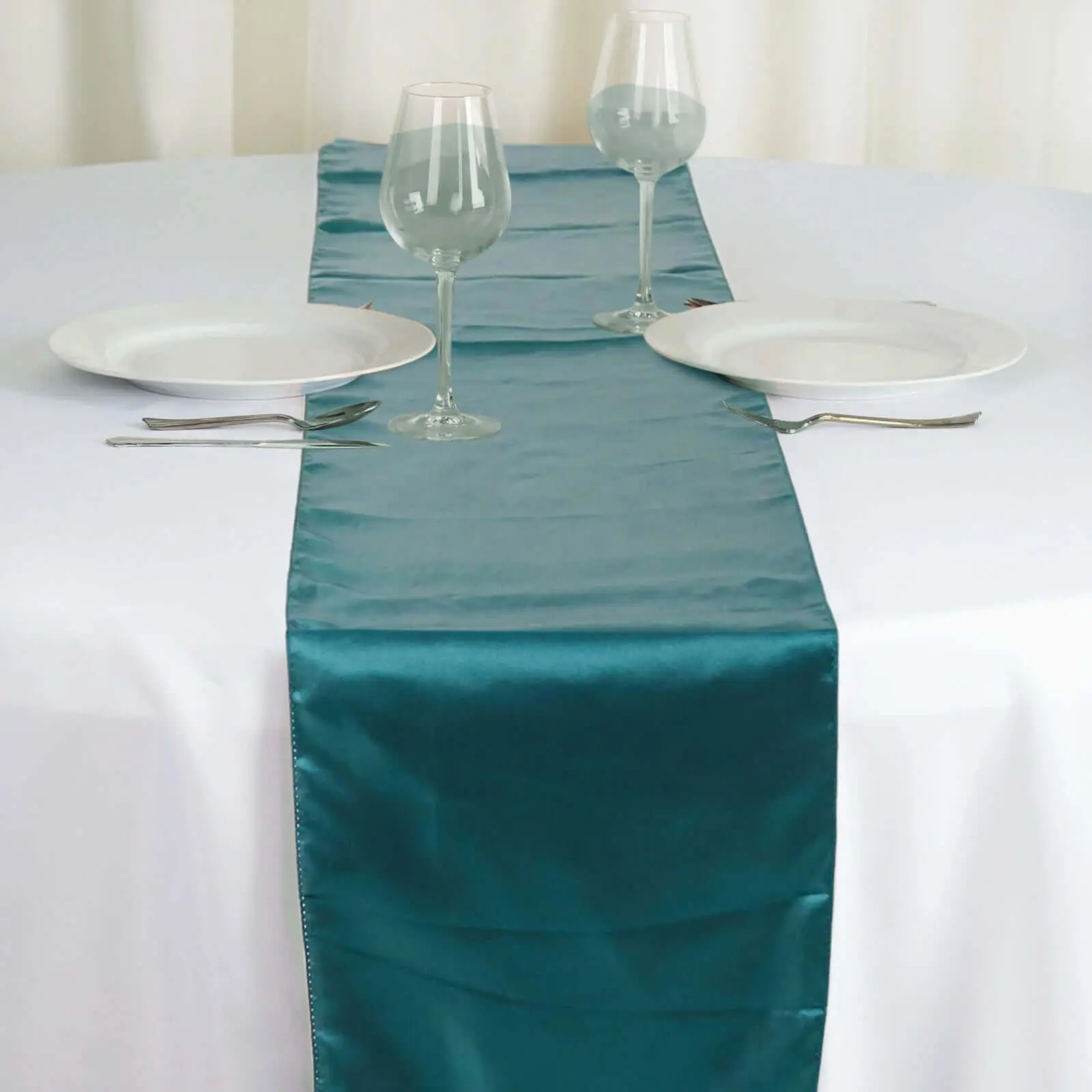 Satin 12"x108" Table Runner, Peacock Teal - Stylish Dining Table Linen for Household Kitchen Use