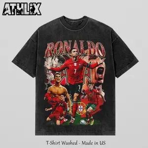 Cristiano Ronaldo Portugal # 7 Washed Vintage Graphic T-Shirt Premium Cotton Shirt, Y2K Football Style Tee, Retro Soccer Superstar Streetwear Unisex Tee, CR7 Champion Aesthetic Shirt, Gift For Football Fans, CR7 T-shirt, Portugal T-shirt, WC 2026 Tee