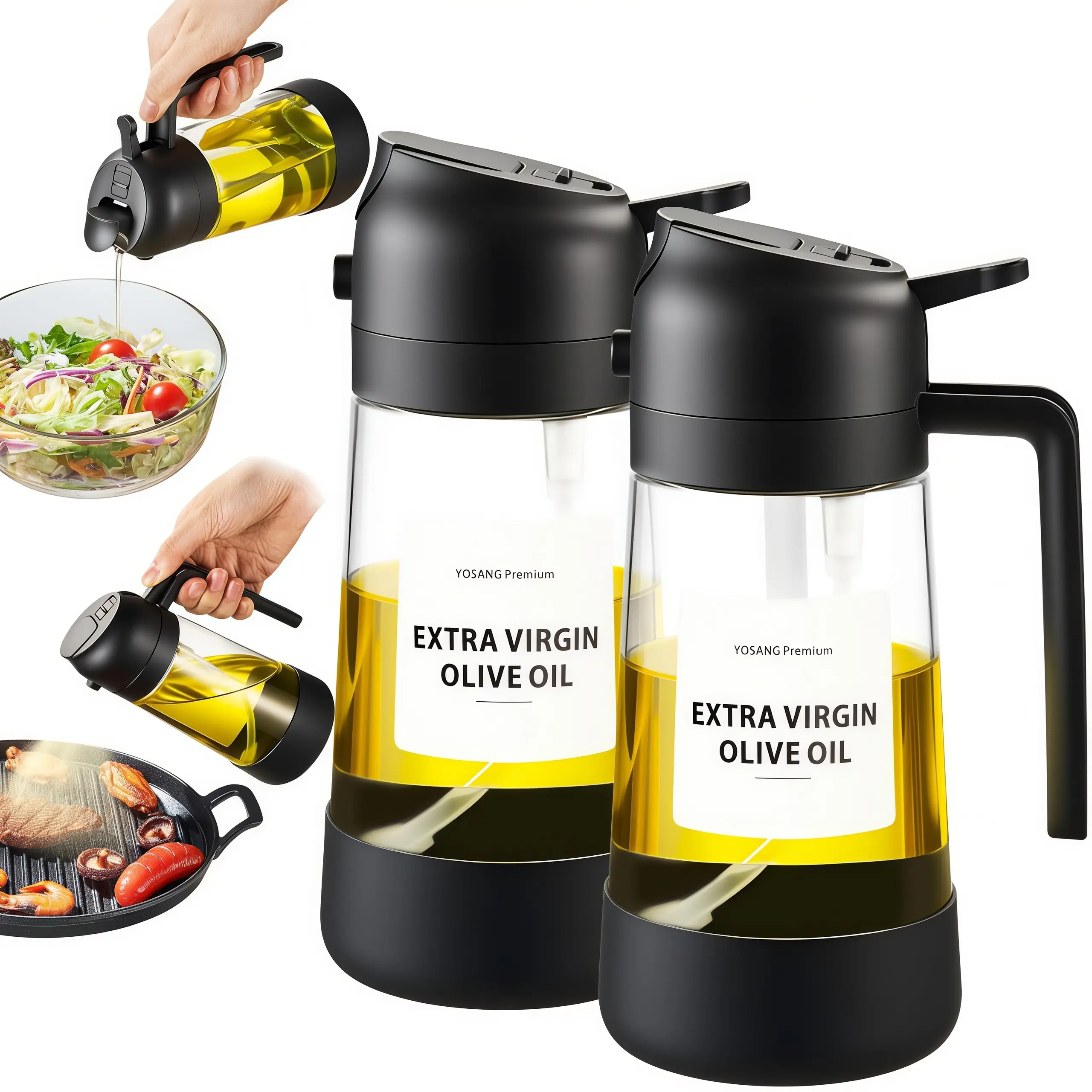 LMMAKE 2PCS Sturdy 2-in-1 Glass Oil Sprayer Pump Dispensers, Indoor Kitchen Utensils, Practical Air Fryer Accessories with Labels