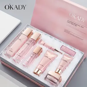 Fullerene Pink Girl Gift Set – Includes light beige care and makeup. Hydrates, reduces wrinkles, and is hypoallergenic. A must-have for girls. 8-piece set with foundation and lipstick. The perfect, stunning gift for any occasion.