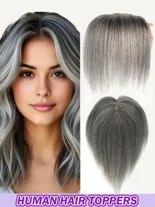 Invisible Clip-In Hair Toppers for Women with Base & Bangs, Straight Gray to White Gradient & Ombre (A01, #1001 Styles), 3-Clip Secure, Glueless Attachment, Lightweight Hair Volume Enhancer for Thinning Hair, Crown Coverage Solution, Natural Look