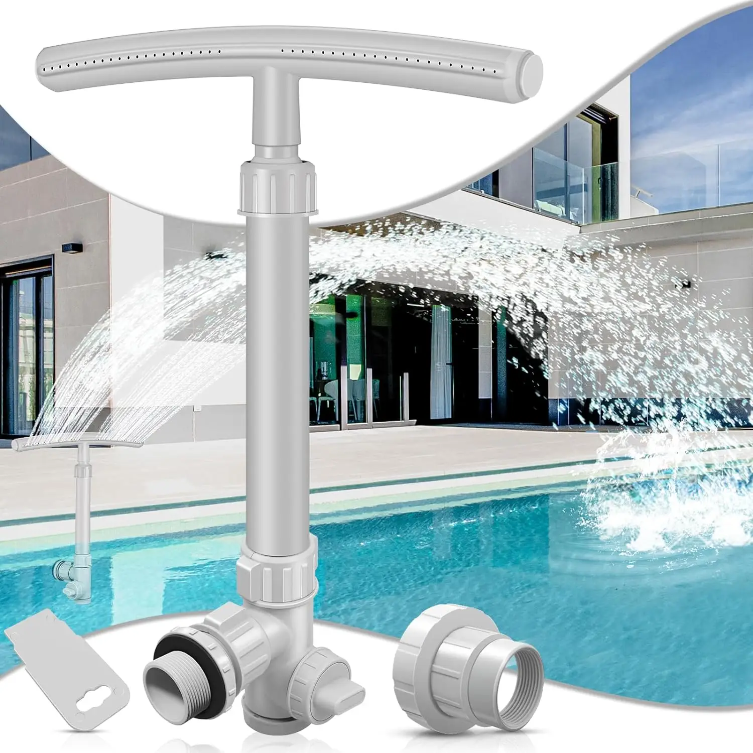 Dual Spray Pool Waterfall Fountain for Above and In-Ground Pools,Sprinkler Fountain pool and Accessories