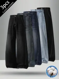 3-pack men’s jeans: men’s long pants, men’s long pants, men’s cotton denim pants. Wash denim jeans with a distressed look, loose straight cut, front button design. Suitable for everyday casual wear, commuting to work, weekend gatherings, outdoor activitie