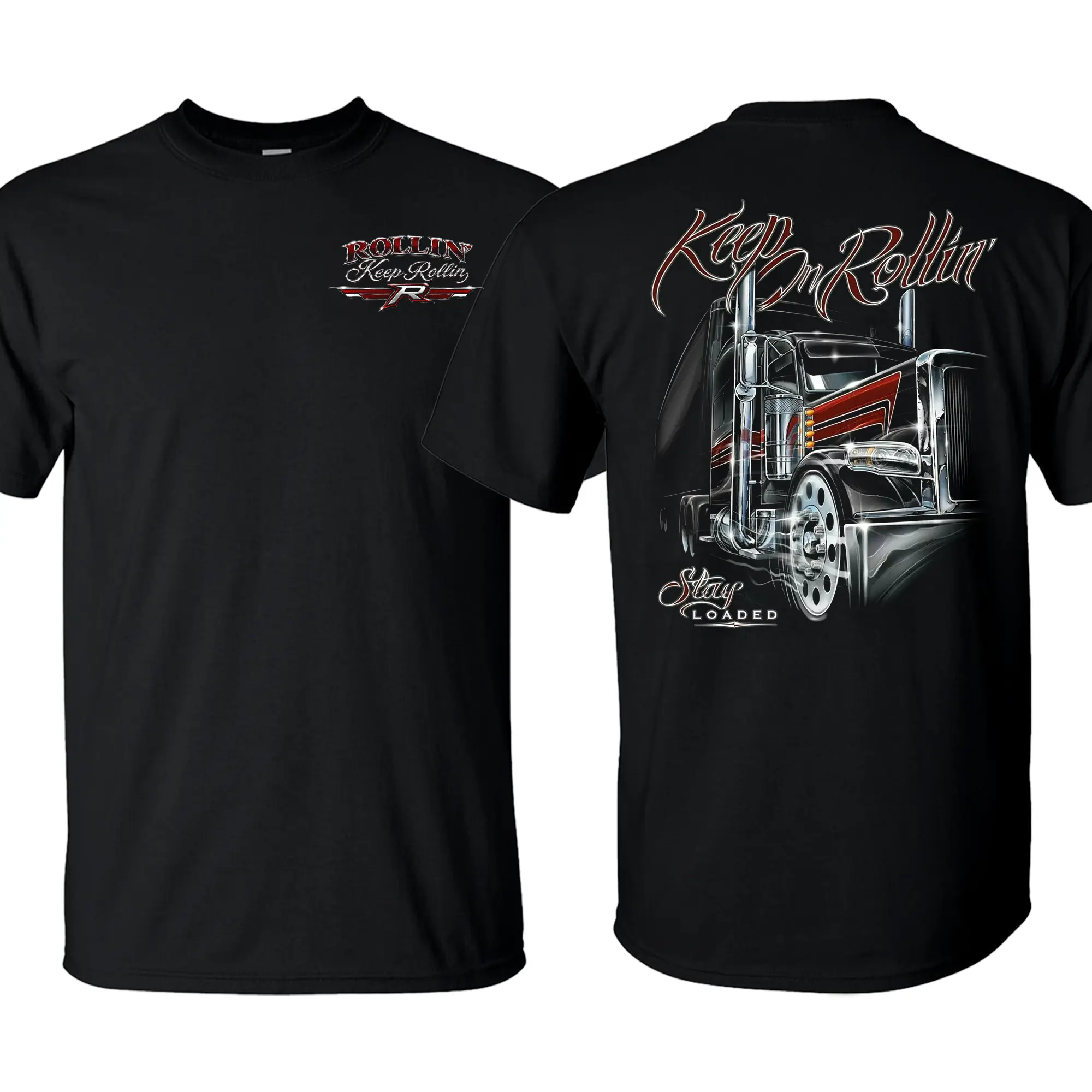 Keep On Rollin Truck T-Shirt – Semi Truck Graphic Tee, Big Rig Trucker Shirt, Stay Loaded Diesel Apparel for Truck Drivers Workwear Style, Trucker Gift, Unisex Black Cotton Top, Diesel Culture Wear