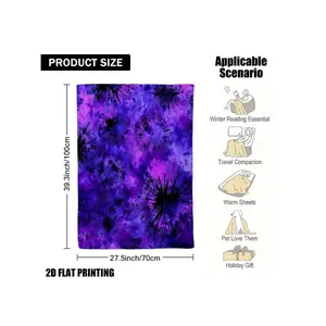 1pc Bohemian Hippie Vortex Print Flannel Blanket - Purple Pink Black White Tie-Dye Design, Soft Warm All-Season Bedspread Couch, Bed, Travel, Washable Boho Bedding In Deep Violet & Lilac Colors