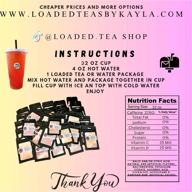 Flavored WATER - Refreshing Beverage for on the go. ZERO CAFFEINE taste like a loaded tea without the caffeine.  100% sugar-free flavors sweetened with sucralose. These are so easy to make and are ready for you to make on the go.