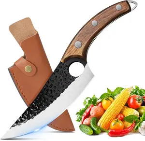 Butcher Knife Hand Forged Boning Knife with Sheath, Viking Knife, Japanese Knife, High Carbon Steel Fillet Chef Knife Meat Cleaver Knife for Kitchen, Camping, BBQ Blade Knives