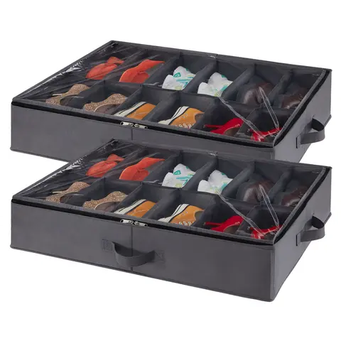 Lifewit Grey Underbed Shoe Storage Organizer, Expandable PVC Foldable Fabric Bin with Dustproof Window, Reinforced Handles & Transparent Cover, 30" L x 24" W x 6" H Home Organizer Holds 12 Pairs Per Unit
