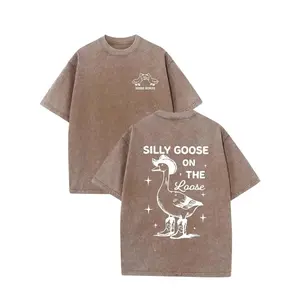 Silly Goose Graphic Pink T-Shirt Retro Washed / , Casual Couple Style, Silly Goose On The Loose Print, Summer Fashion Tee For Men And Women