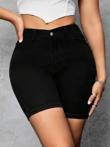 Women's High Waist Slimming Shorts Spring Summer 2026, Casual Plain Design, Slim-Fitting, All Seasons Wear, No Ca Prop 65