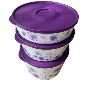 Floral Print Bowl Food Containers with Lids – Set of 3 (Large, Medium, Small) – Plastic Kitchen Storage