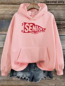 Letter Hoodie, Senior Class of Flag Design, Soft Campus Style Graduation Gift, Casual Fitted Kint Fabric, Fall & Winter Wear