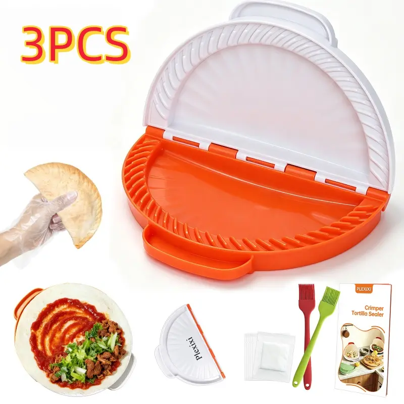 3PCS PLEXIXI Crimper Tortilla Sealer, For 10 inch Flour Tortillas Crimper for Quick Quesadilla Crimper Taco Sealer Press, Easy Crimper Tool, Includes 2*Brush Orange and white