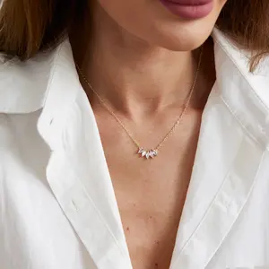 VENOCO Fascinating Dainty Five Stone Necklace for Woman 14K Gold Plated CZ Heart Chain Necklace for Women A timeless piece of minimalist Crystal Dreamy Color Butterfly Necklace Perfect for Sweater Shirt Dress Birthday Wedding