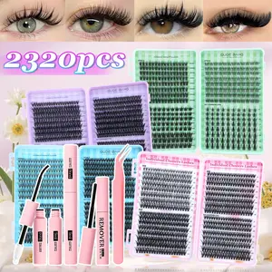 DIY eyelash extension kit, 640PCS 50D+60D+80D style, Eyelash clusters, including false eyelashes, glue, remover, tweezers, beginner-friendly, easy to use at home, Curl Cluster Lashes