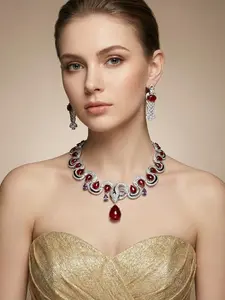Luxury Serpentine Synthetic Ruby Jewelry Set, Gemstone Snake Necklace & Earrings for Women, Elegant Fashion Accessory