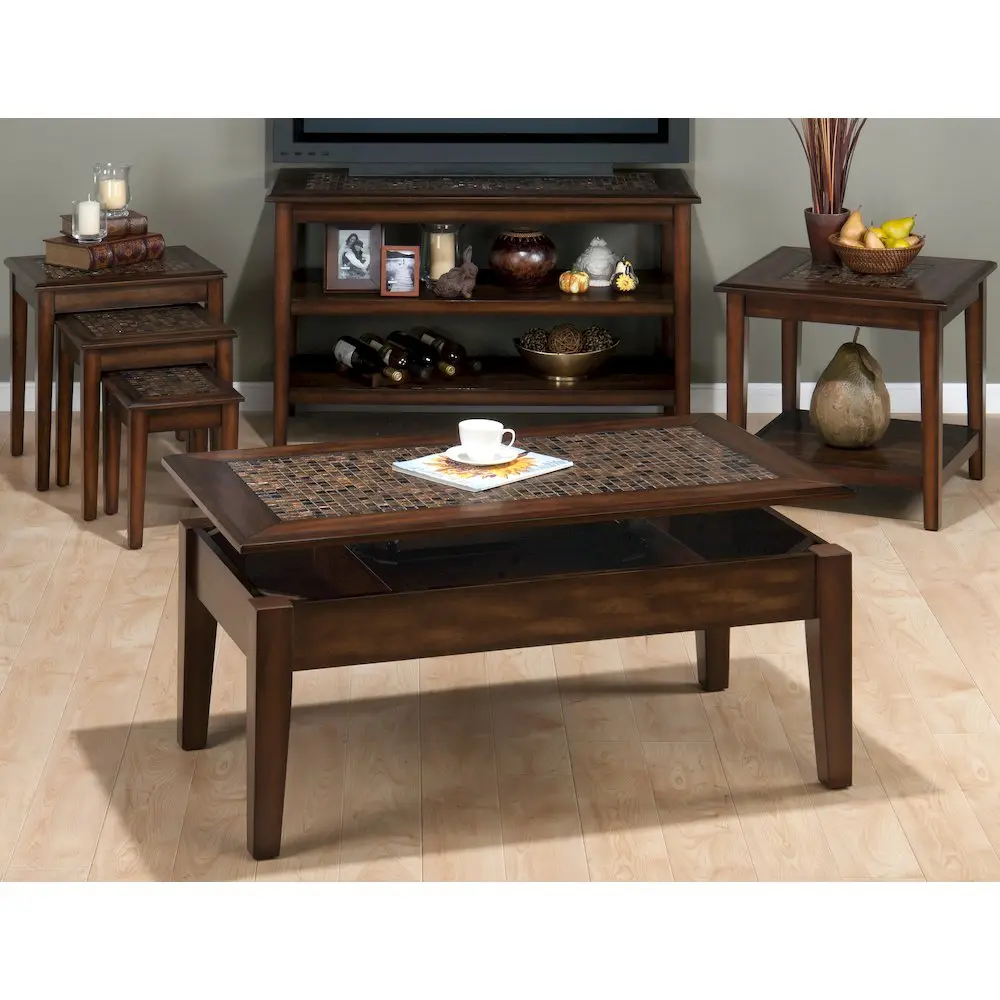 Baroque 48-in Sofa Table, Indoor Furniture with Mosaic Tile Pattern, Inlaid Art, Blended Finishes for Against-Wall Placement
