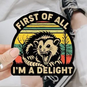 First of All I'm A Delight Sticker, Funny Possum Vinyl Sticker, Water Bottle Laptop Decal, Funny Xmas Gift
