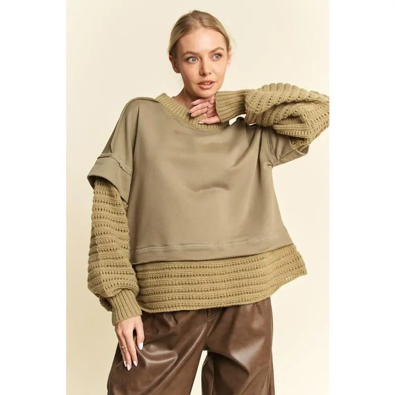 Davi & Dani Faux Layered Round Neck Sweater