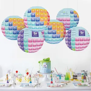 6pcs Science Theme Chemical Element Paper Lanterns, DIY Kids 9.8 Inch Round Hanging Paper Lampshade, School Indoor Outdoor Birthday Party Decor