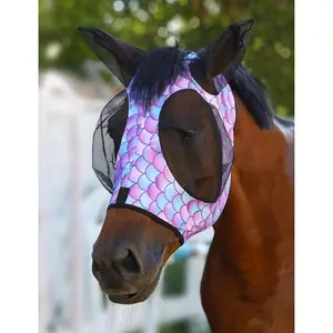 Stretch Fly Mask with Forelock Opening and Patterns Comfortable Breathable Snug Fitting Horse Fly Mask Fish Scale M