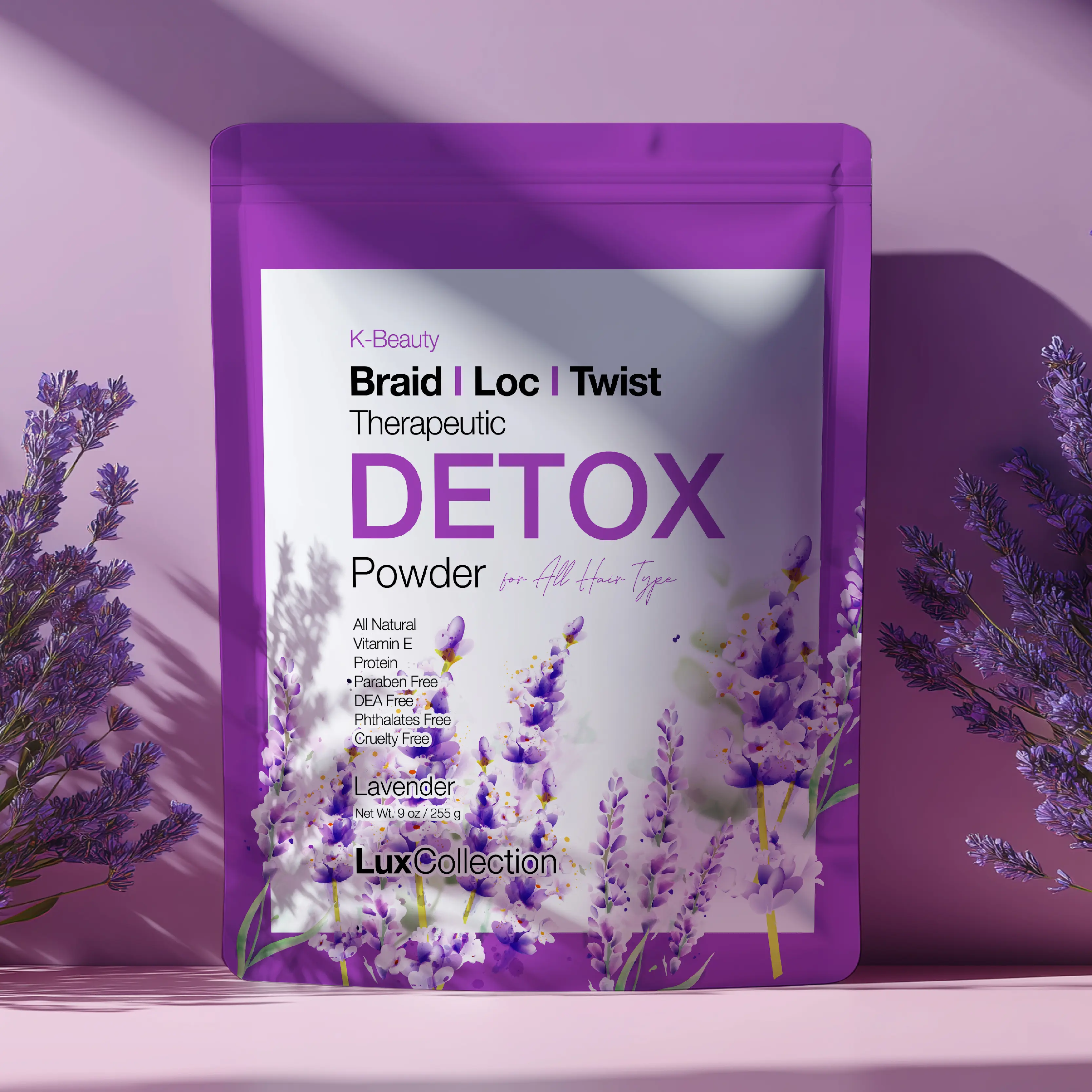 Lux Collection Therapeutic Detox Powder Lavender for Haircare Sodium Bicarbonate Purifies Scalp Removes Build-up Revitalizes Dull Hair Cruelty Free Paraben Free