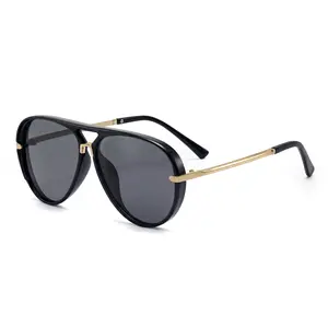 GOECI Unisex Aviator Pilot Sunglasses - Gold-Trim Black Frame Designer Eyewear with UV400 Protection