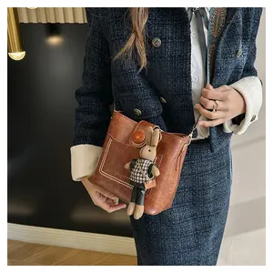 Women Vintage Crossbody Shoulder Bag Bucket Handbag Purse with Guitar Strap(with accessories)