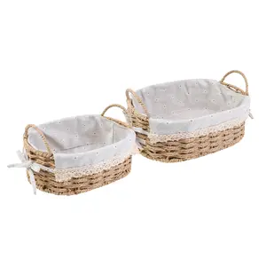 REGALWOVEN 2 Packs Wicker Basket, Basket for Organizing, Oval Storage Basket with Handles, Storage Cube for Bedroom, Shelves 10.2*7.1*3.5in、11.8*8.3*3.7in, Beige